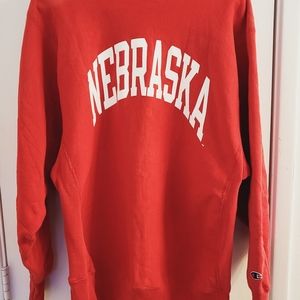 Champion Reverse Weave 90s Nebraska University Red Pullover Sweater, Size L.